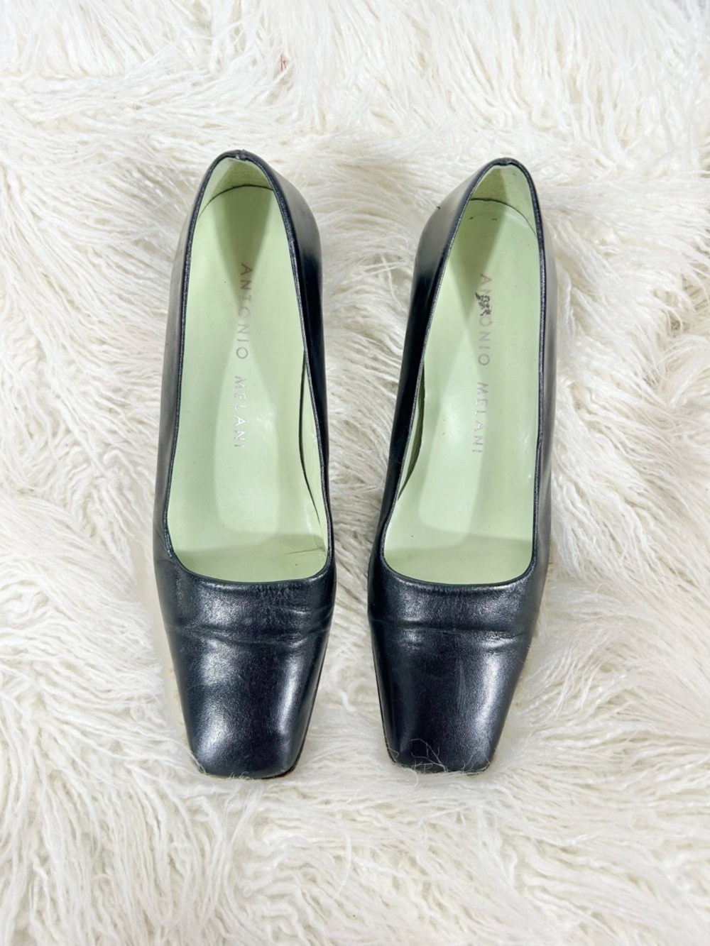 Antonio Melani Black Leather‎ Low Block Heel Pumps Size 6M